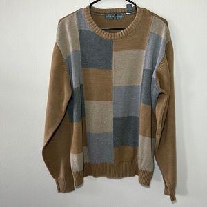 Oscar de la rents tan and gray patchwork sweater